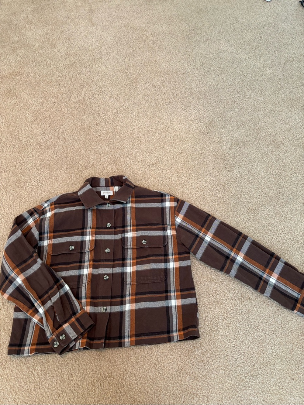Women’s Brixton Brown and Tan Plaid Button-Up Flannel